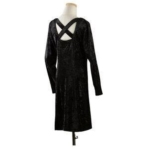 Brett Alixander Vintage Black Crushed Velvet Midi Dress 12 Criss Cross Back Goth